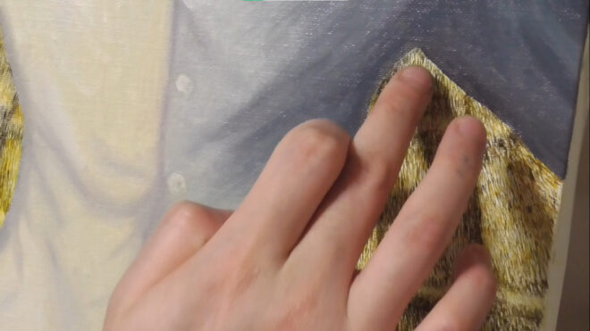 油絵　刷り込む　指