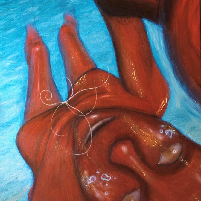 油絵　Oil painting　人形　バイオリン