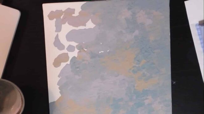 アクリル絵の具　背景　油絵の具　併用