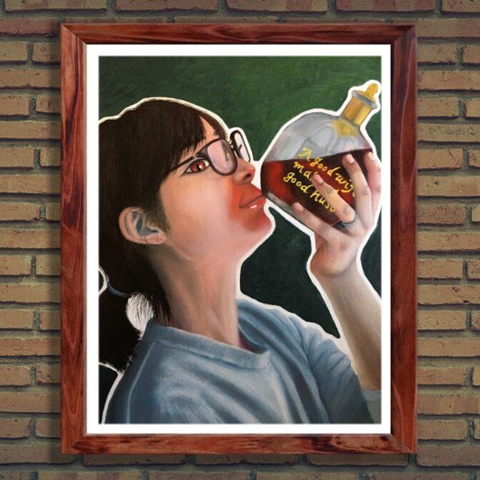 油絵　女性　ウイスキー 肖像画　Portrait