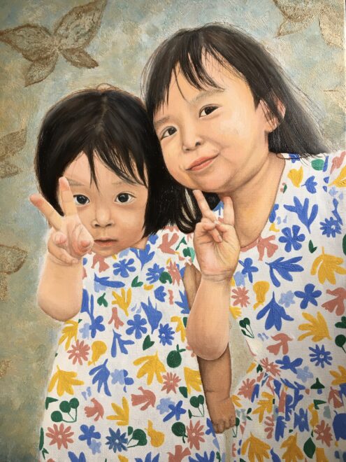 油絵 人物画 木の葉 独学
