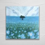 油絵　花　青い ネモフィラ　花畑