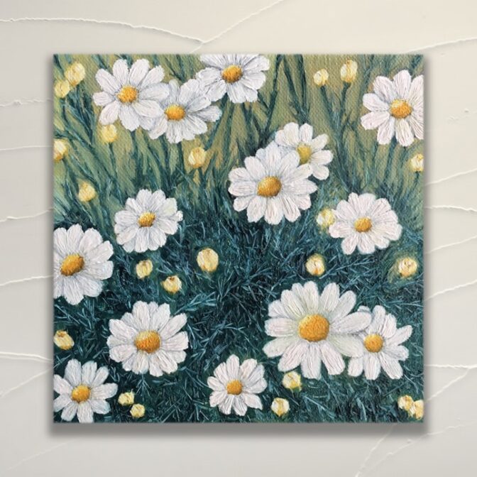 白い 油絵 花 春