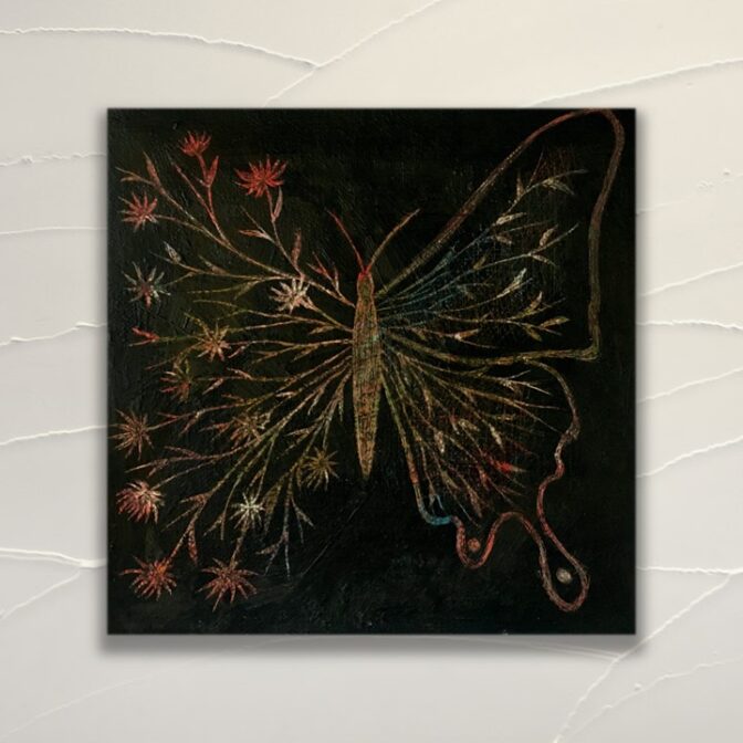 蝶　削り　カッター 油絵　カラフル