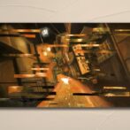 油絵　猫　町並み 風情　温泉街　妖怪 ノイズ　オレンジ