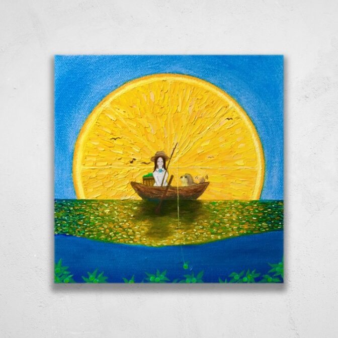 油絵　小さい　インテリア　柑橘　ミカン　オレンジ　