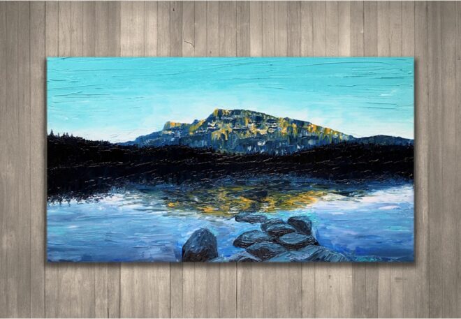 油絵 風景 インテリア 山 湖 ミネワンカ湖 Lake minnewanka