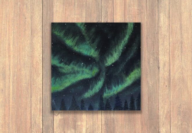 油絵　インテリア　オーロラ　夜景　絵画