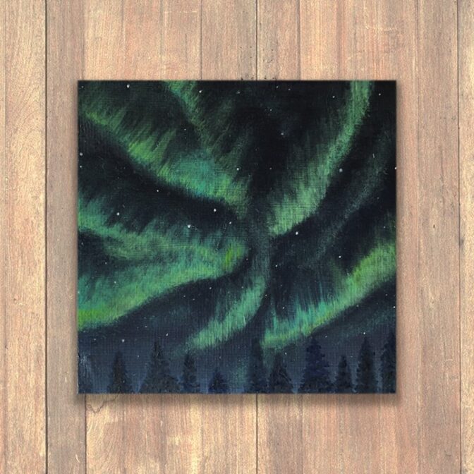 油絵　インテリア　オーロラ　夜景　絵画