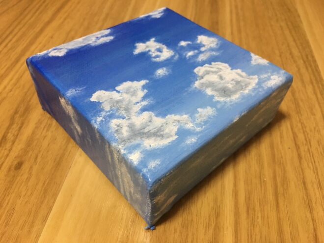 油絵 絵画 空 青 インテリア 小さな 立体的 極厚