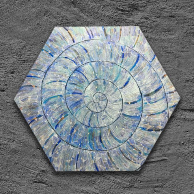 油絵　インテリア　梅雨　紫陽花　青　絵画　六角形