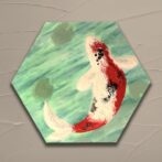 油絵　インテリア　鯉　錦鯉　　絵画　六角形