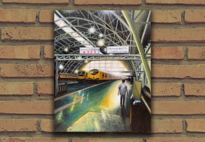 油絵　風景画　景色　駅　 Oil painting　Landscape