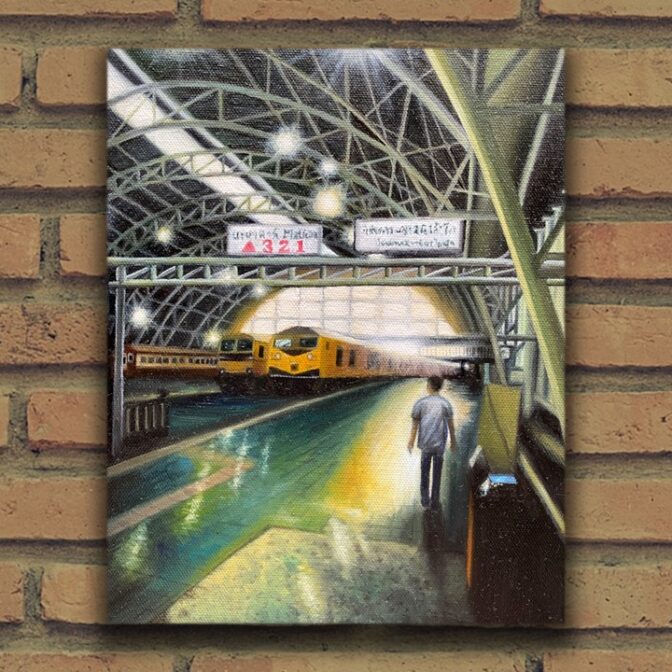 油絵　風景画　景色　駅　 Oil painting　Landscape