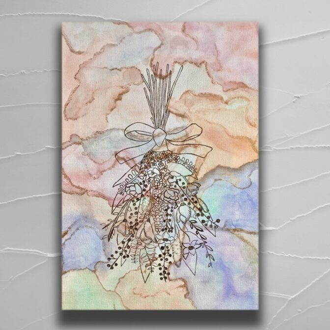 油絵　インテリア　インクアート　ドライフラワー