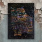油絵　原画　猫　カラフル　マヌルネコ